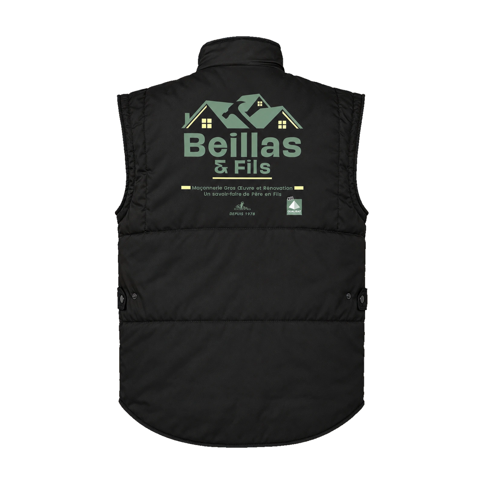 Beillas & Fils — gilet de travail noir de dos Gilet de travail noir Beillas & Fils — vue de dos avec grand logo