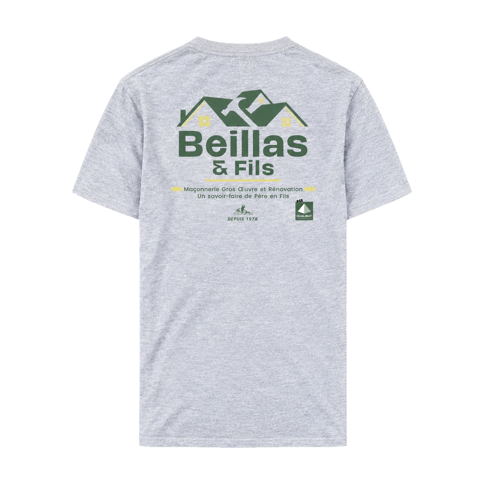 Beillas & Fils — Vêtements professionnels 5 Tee-shirt gris chiné Beillas & Fils — vue de dos avec grand logo