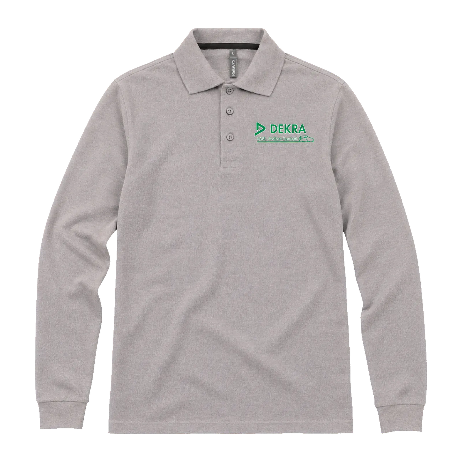 DEKRA Freitas Control — Polos et tee-shirts personnalisés 2 Polo gris clair à manches longues avec logo DEKRA Freitas Control côté cœur