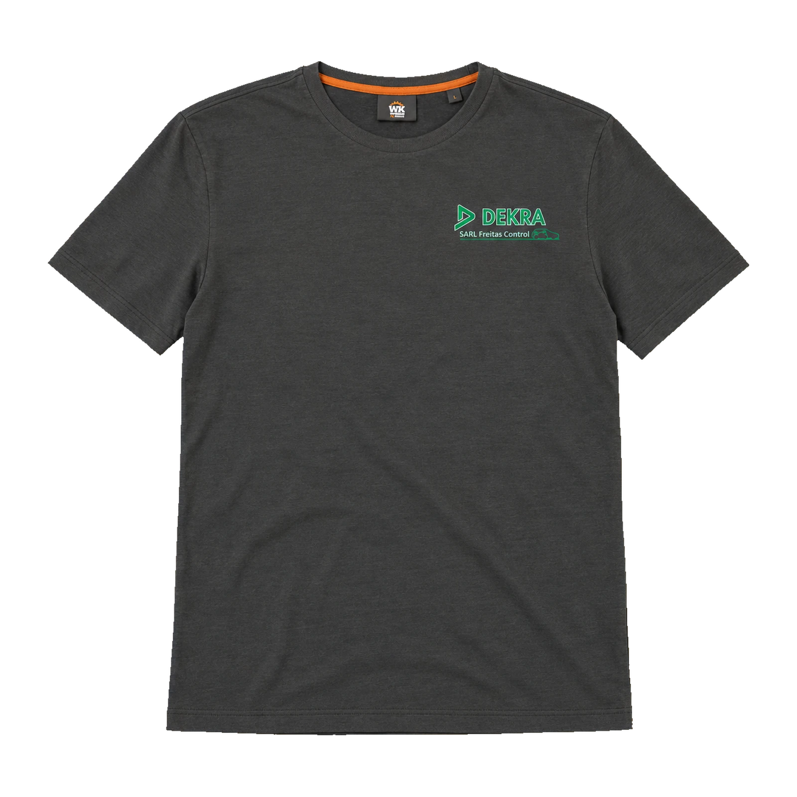 DEKRA Freitas Control — Polos et tee-shirts personnalisés 6 Tee-shirt gris foncé avec logo DEKRA Freitas Control côté cœur
