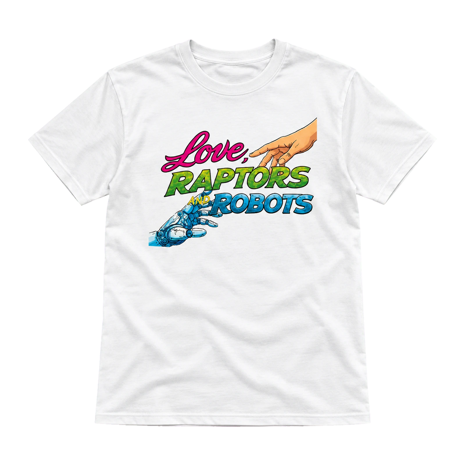 The Dimmicks — Collection textile pour les fans 14 Tee-shirt blanc Love Raptors & Robots — face