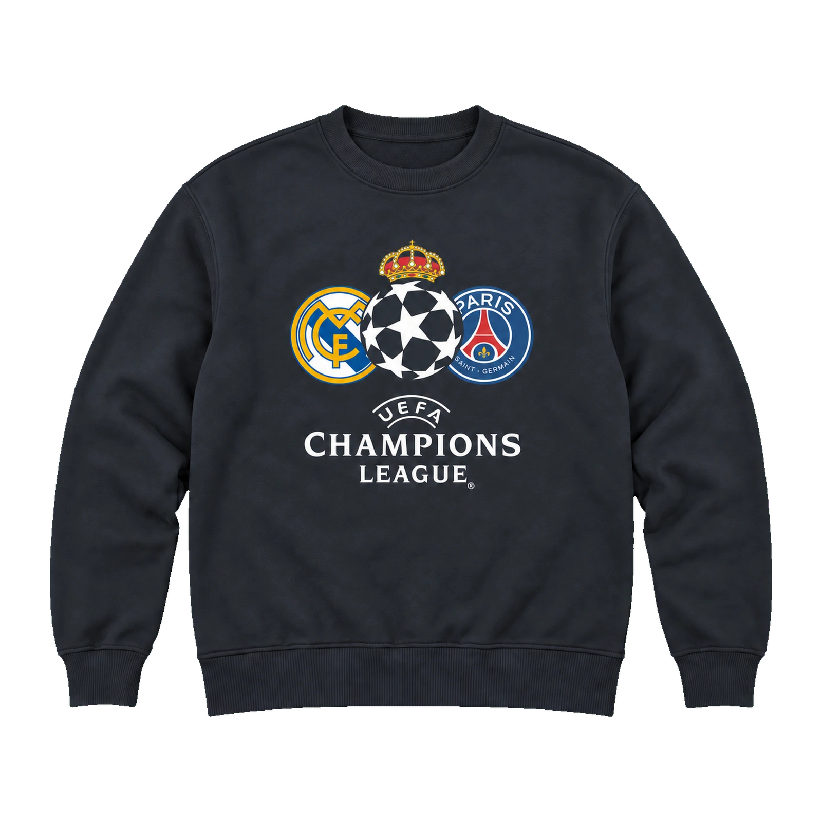 Sweat noir personnalisé sur le thème de la Champions League, vue de face